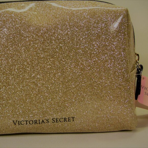 Victoria's Secret Cosmetic Bag Gold Griller Bow - Picture 3 of 4